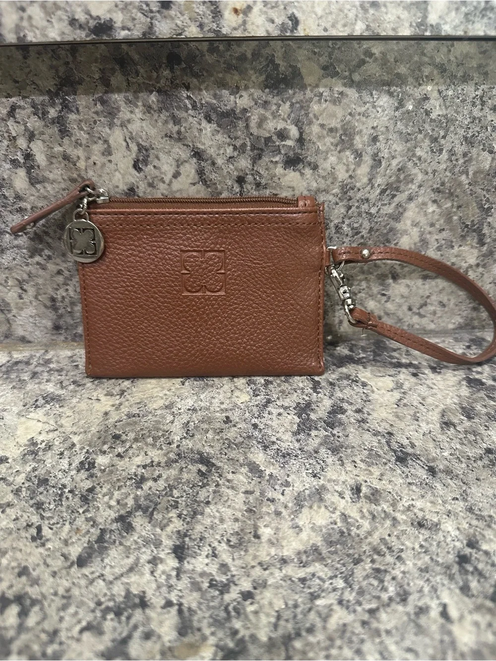 Leather Wristlet Pouch in Brown Liz Claiborne